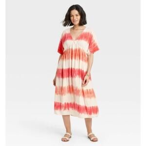 Knox Rose Tie-Dye Cream Orange Boho Style V-Neck Maxi Dress Sz XL
